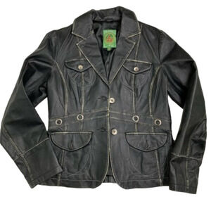 Fabric Life Distressed Black Leather Jacket size M